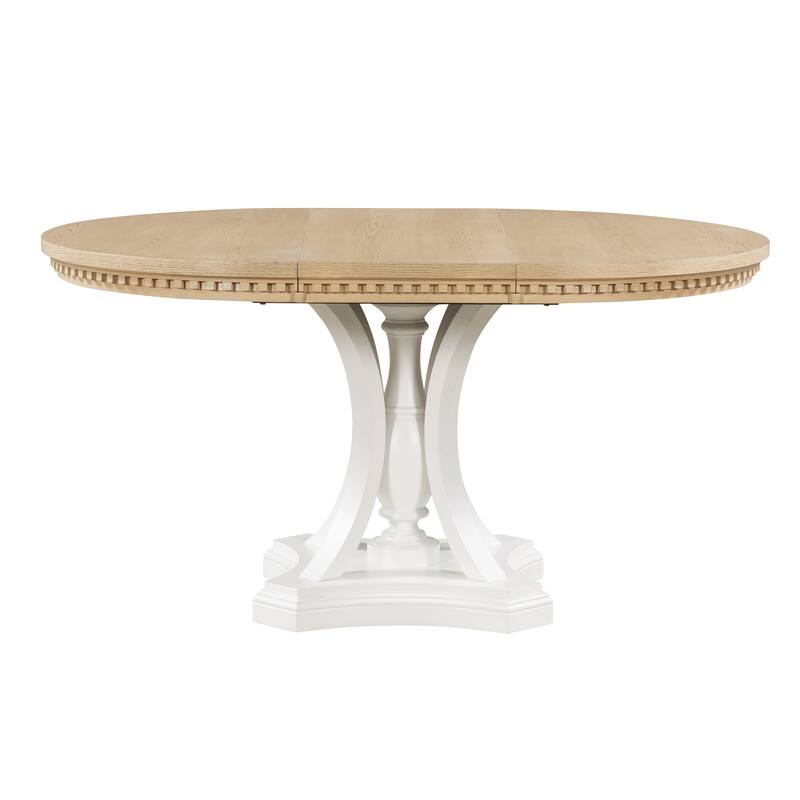 Retro 5-piece Dining Set Extendable Round Table and 4 Chairs