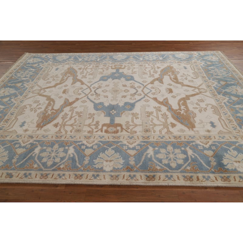 Transitional Oushak Indian Area Rug Handmade Wool Carpet - 8'1" x 10'0"