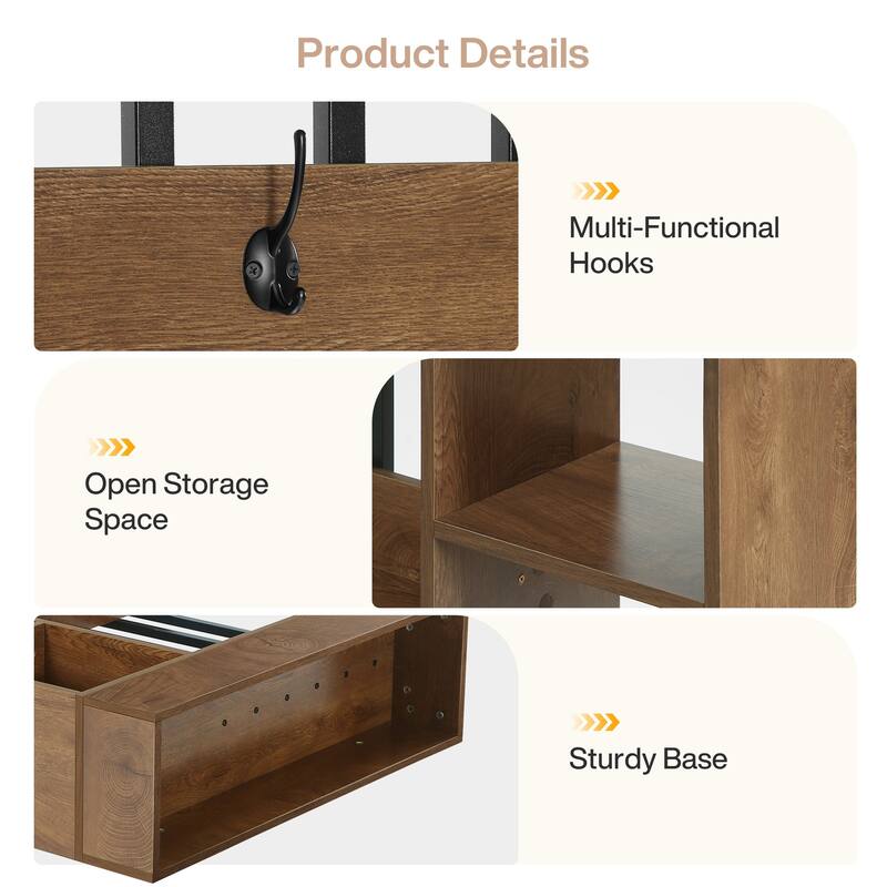 71" Wall Room Divider with Shelves & Coat Hooks