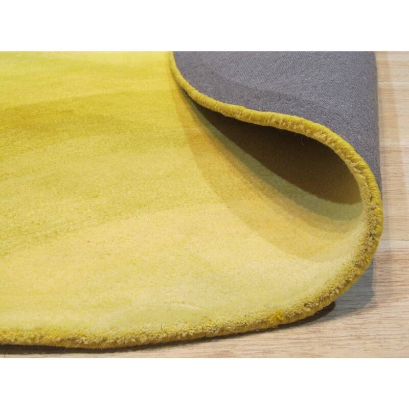 Yellow Hand-Tufted Wool Contemporary Desertland Rug, 8' Round, Bold Plush Statement - L