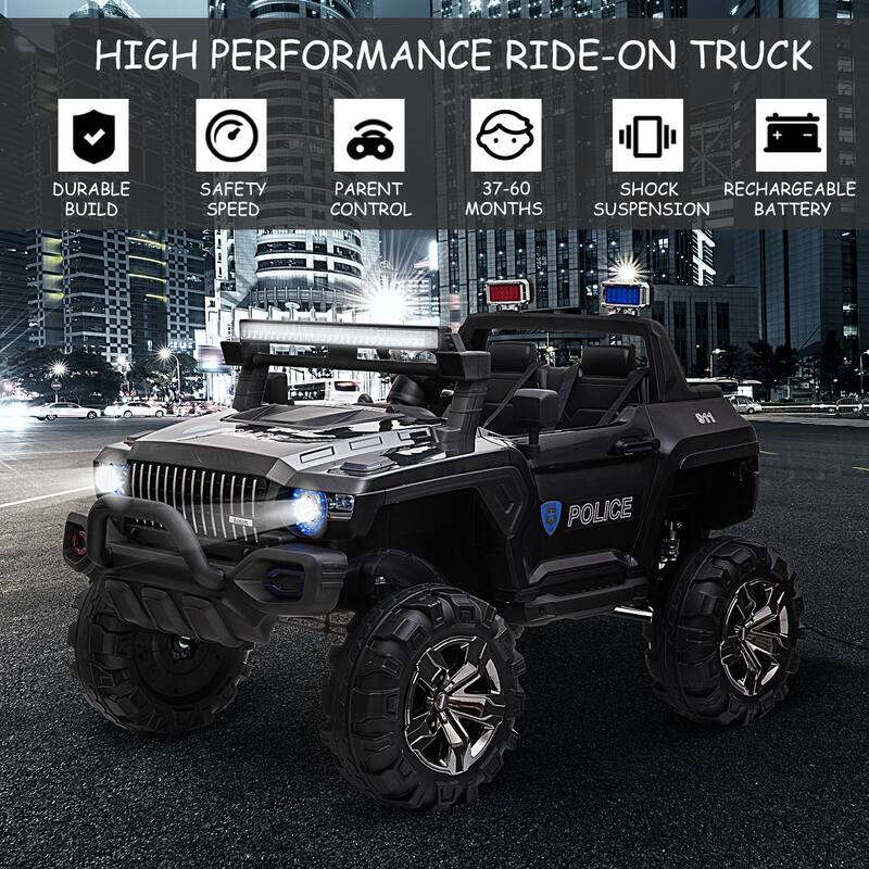 Big 53"L 12V Police Car Ride-On SUV for Kids with Siren, Remote Control, Music, Suspension & Horn