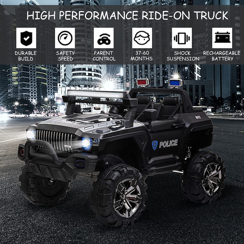 Cool Electric Off-Road Toy with Siren, Ride on Police Car for Kids with Seat Belt, Exclusive Child Car with Music