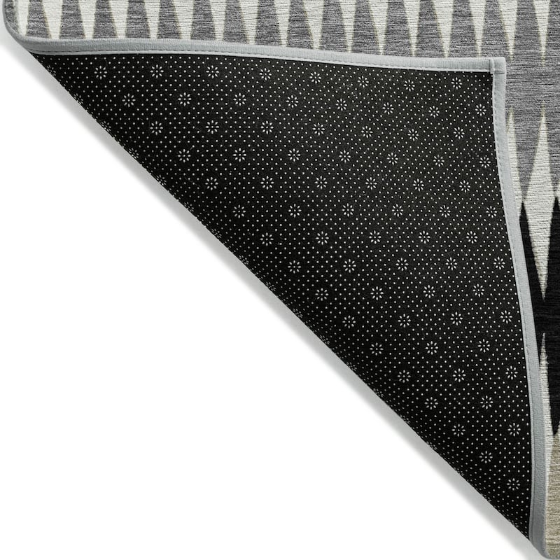 Black Gray And Beige Striped Washable Indoor Outdoor Area Rug - 3' x 5'