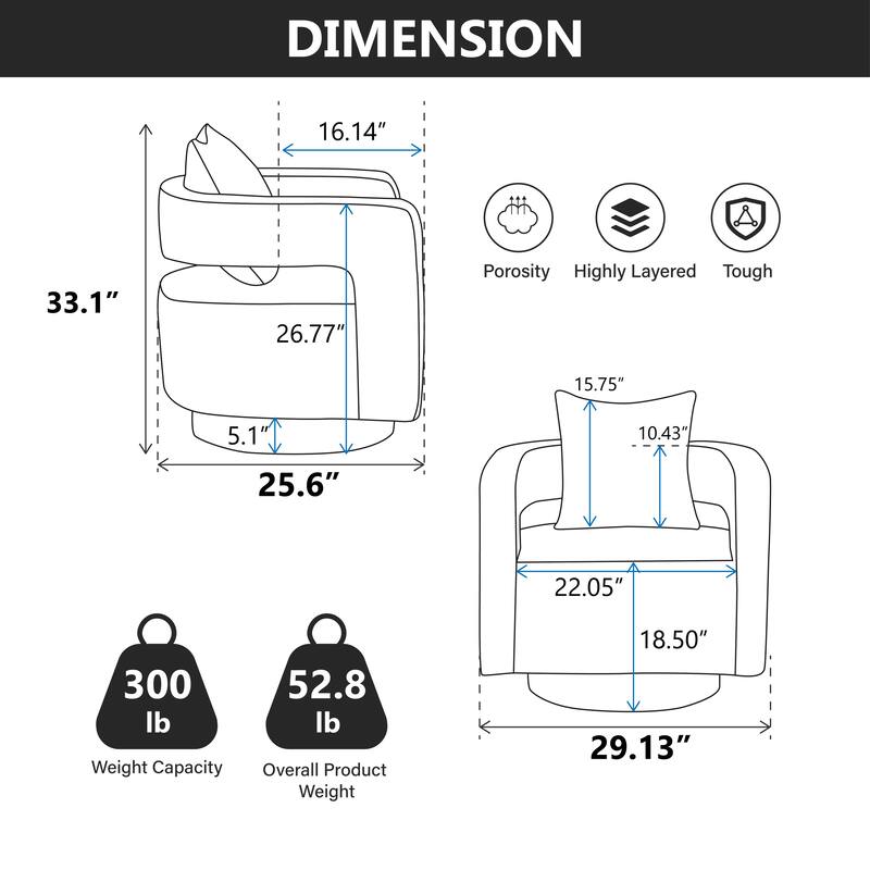 Modern Swivel Chair,PU leather Barrel Chair with Wooden Base and pillow