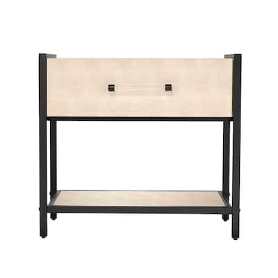 Caz Side Table, 1 Drawer, Black Frame, Faux Shagreen Leather, 26 Inch