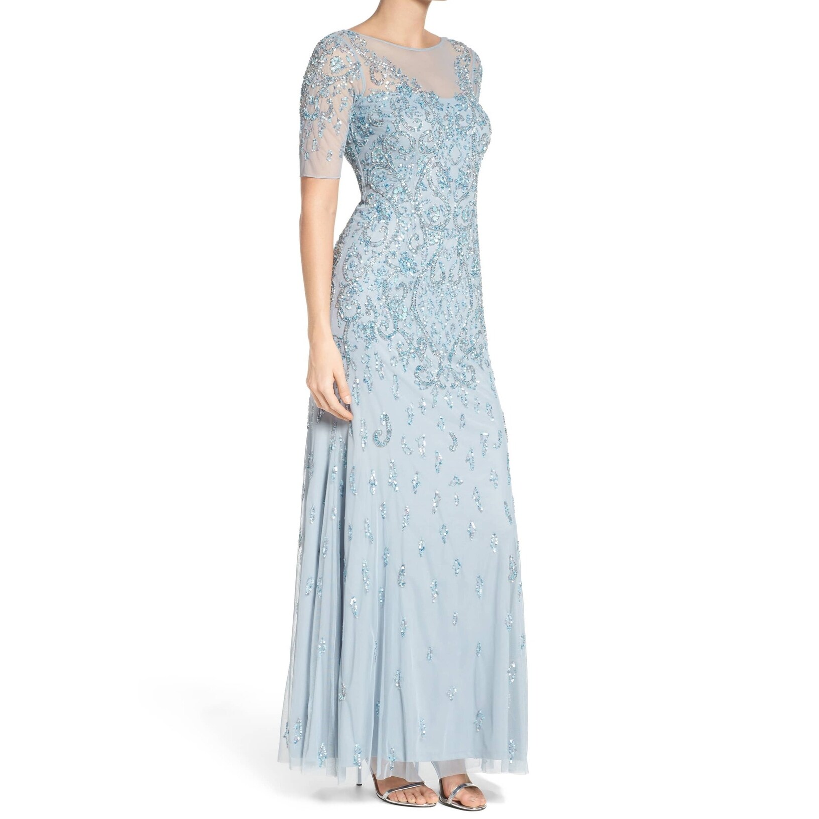 adrianna papell embellished mesh gown