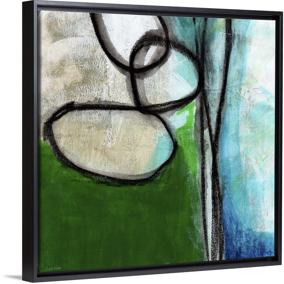 Shop Green And Blue Abstract Black Float Frame Canvas Art Overstock 25511892
