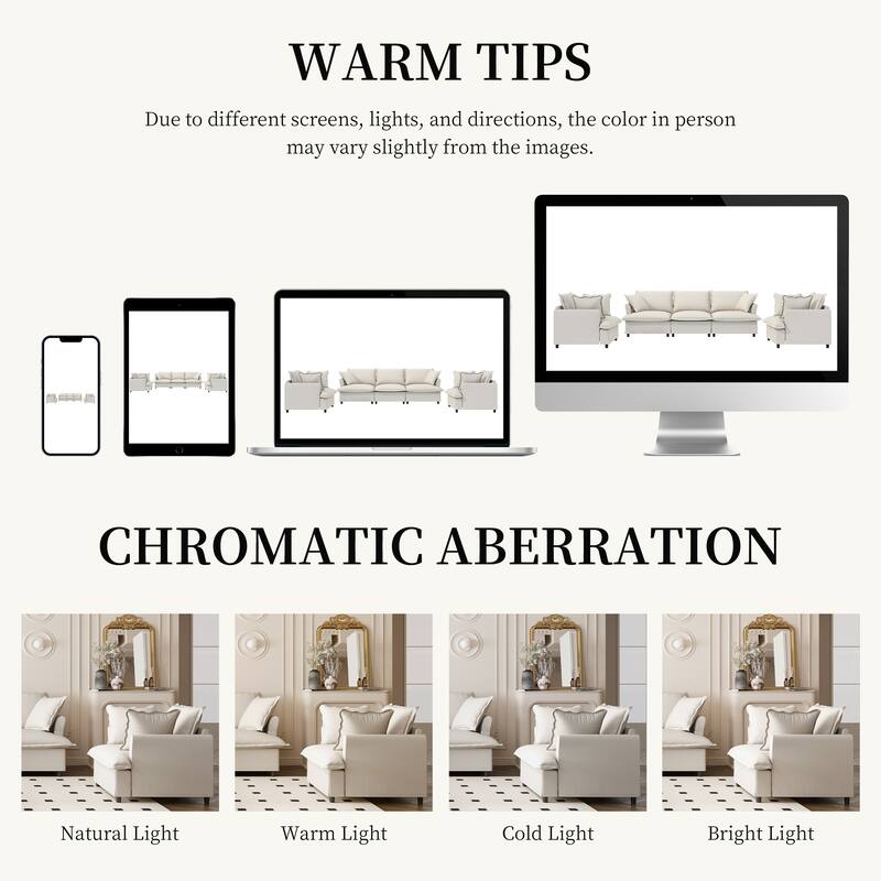 3-Pieces Chenille Modular 5-Seat Sofa Set with, 6 Throw Pillows and Pocket Spring Cushions (3-Seater + 2 Armchairs)