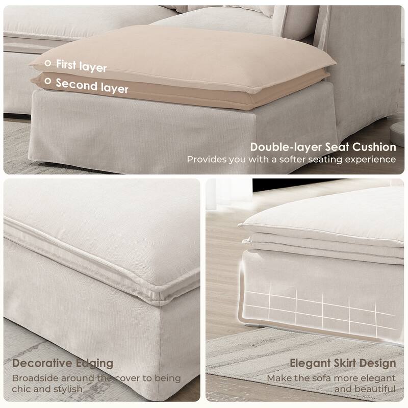 125.5" Chenille Modular 6-Seat Sectional Sofa with Movable Ottoman, Cloud Foam Cushions, and Free Combination Design