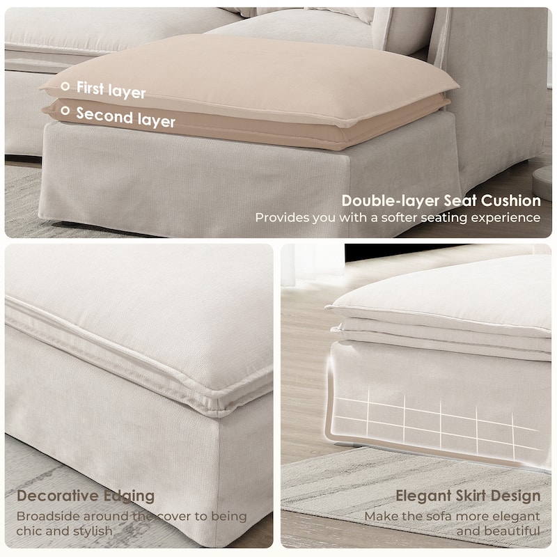 L Shape Modular Sectional Sofa with Ottoman, Oversized Chenille Upholstered 6-Seat Sofa, High Density Sponge Corner Sofa