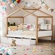 preview thumbnail 1 of 8, Twin House Bed with Storage Drawers & Shelves, White/Natural