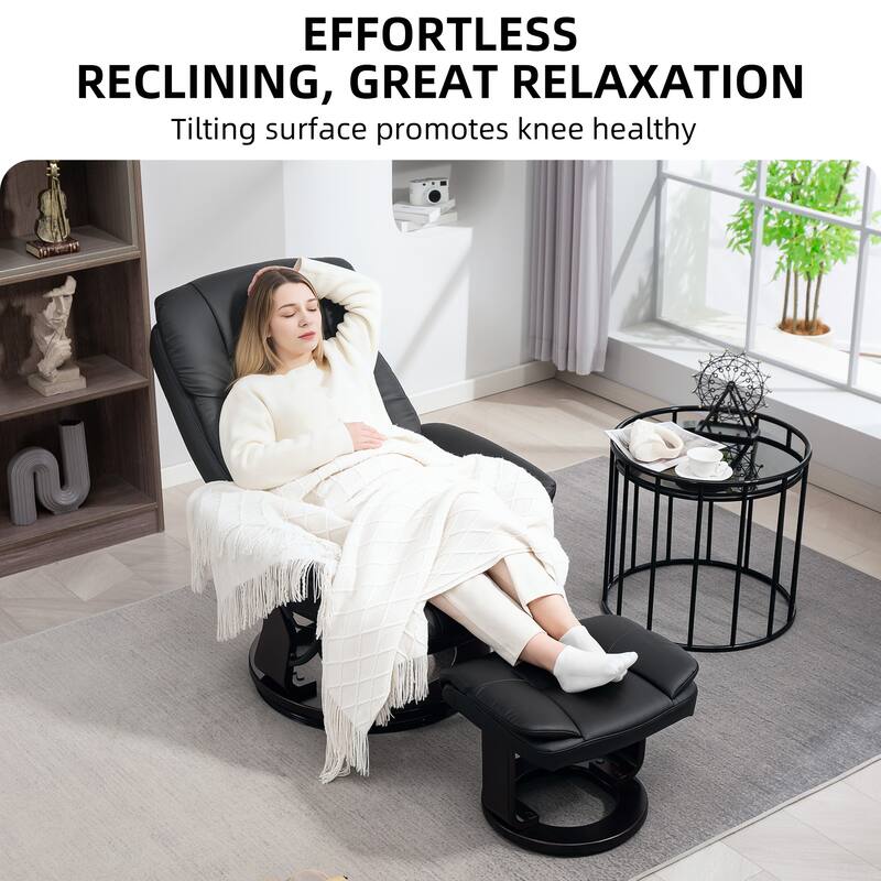 Modern Faux Leather Recliner Chair with Ottoman and Adjustable Positions Metal Base for Living Room