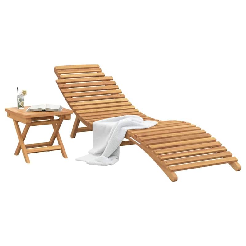 vidaXL Sun Lounger Folding Brown 184 x 55 x 59 cm Solid Teak Wood - 72.4 x 21.7 x 23.2