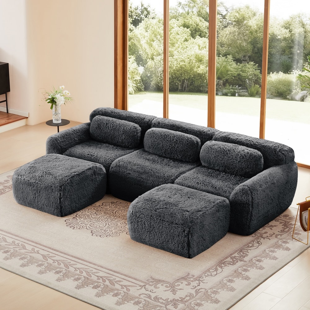U-shaped Boneless Sofa, 32D High Density Sponge Bottom, Anti-Slip Design With Chaise, Free Combination, Deep Seat Design