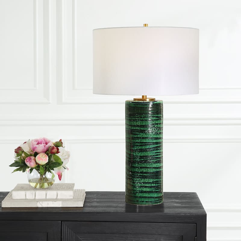 Uttermost Galeno Emerald Green Table Lamp - 28"H,   Shade 10"H x 17" Dia.
