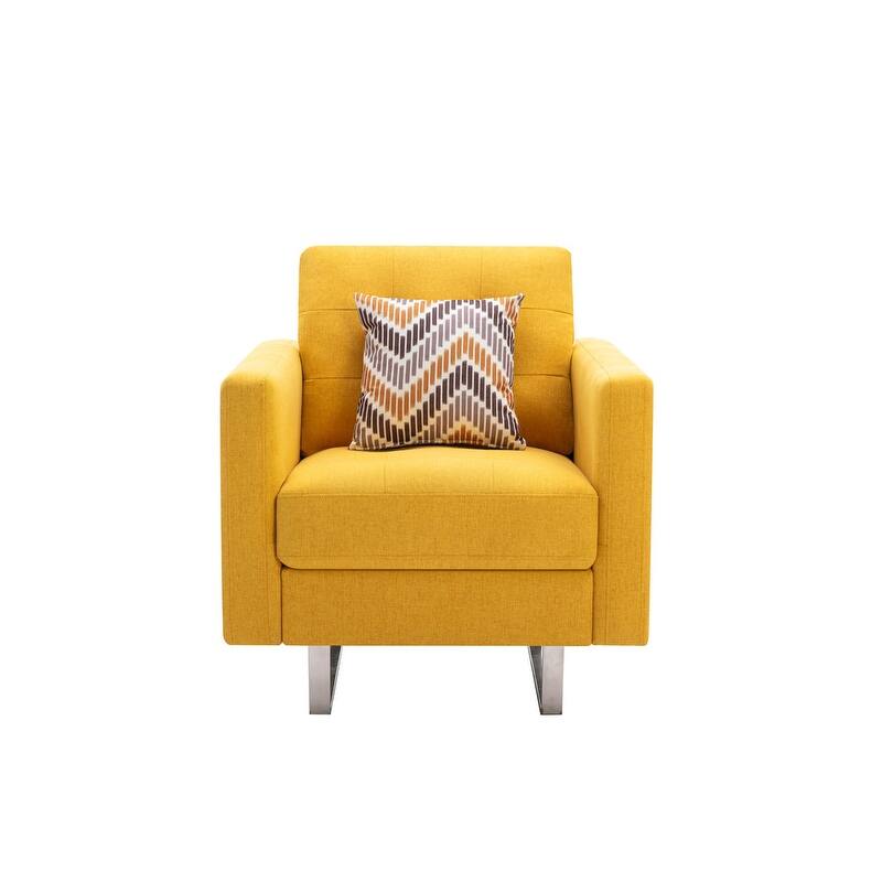 33.5" Linen Fabric Armchair with Metal Legs, Side Pockets, and Pillow