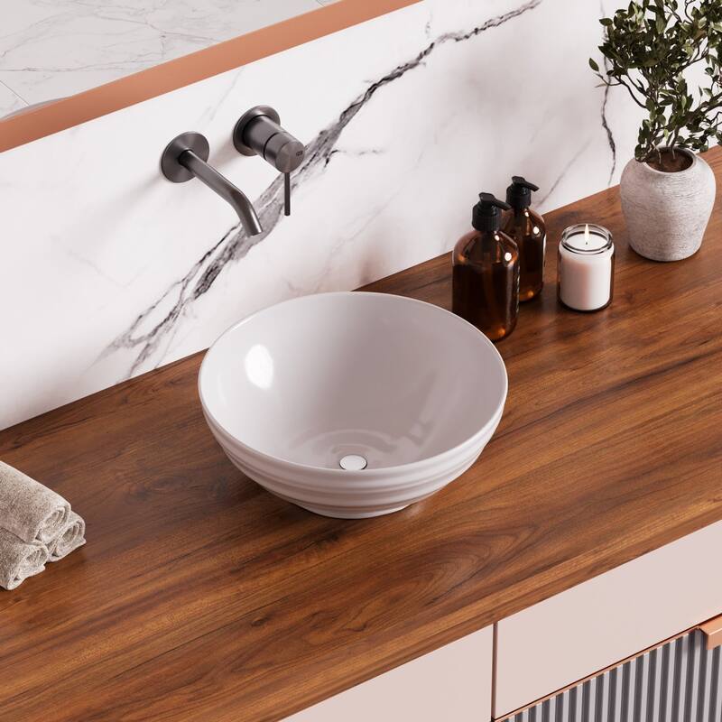 15.5" Round White Ceramic Bathroom Vessel Sink
