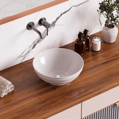 15.5" Round White Ceramic Bathroom Vessel Sink