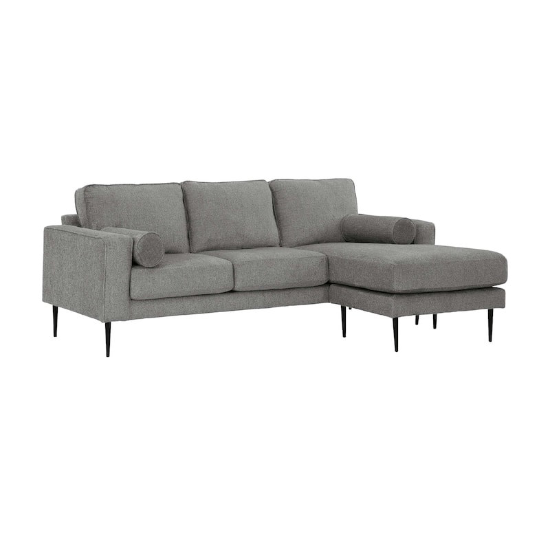 Haez 85 Inch Sofa Chaise, 2 Bolster Pillows, Chevron, Light Gray Polyester