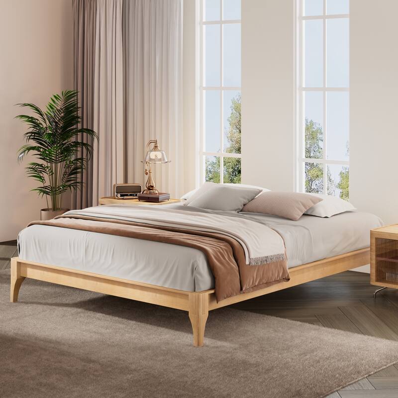 Bamboo Bed Frame Modern Platform Bed Wood Slat Support Low Profile Bed Open Frame with Under Bed Storage and Center Support Legs