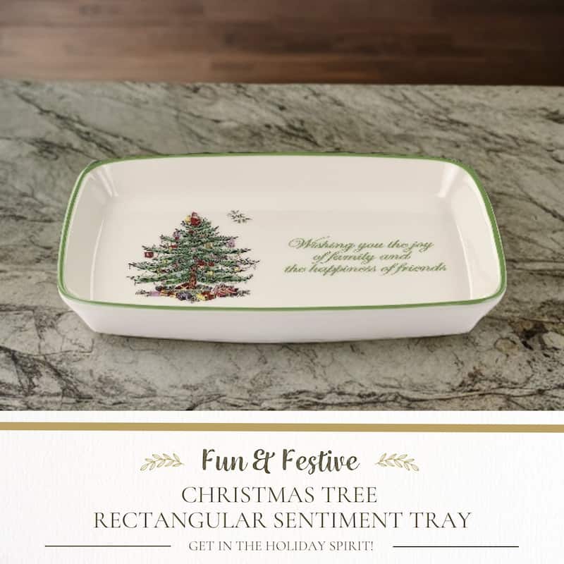 Spode Christmas Tree Rectangular Sentiment Tray - 7" L x 5" W x 1" H