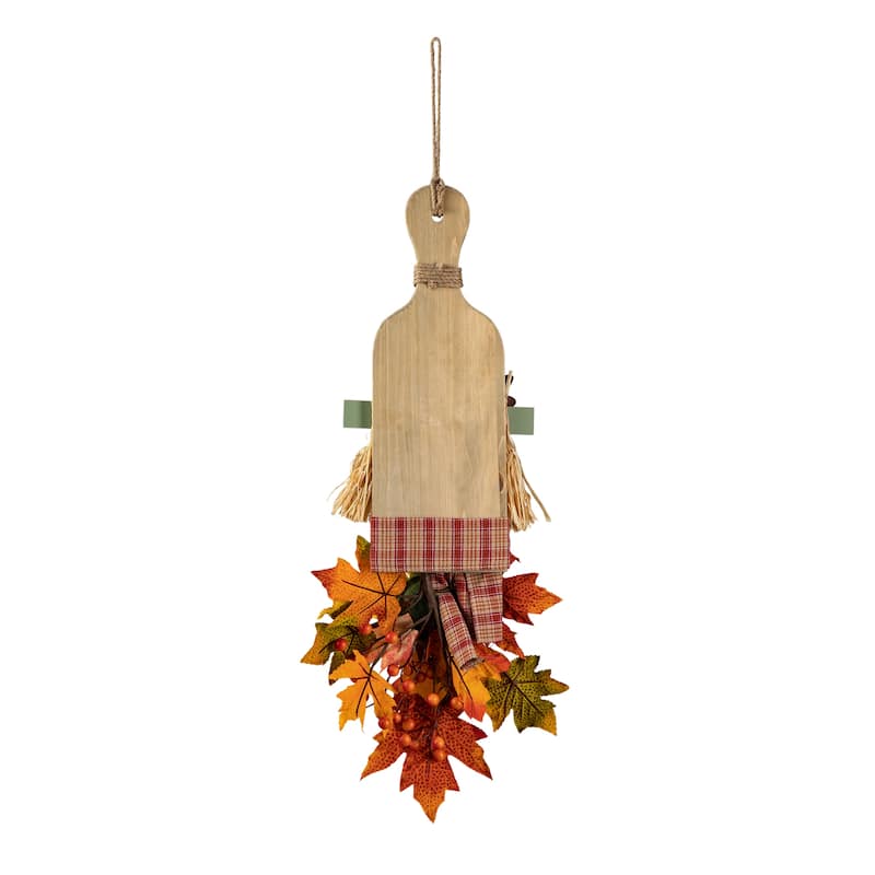 Glitzhome Wooden Maple Leaves Scarecrow Sunflower Door Hanger Wall Decor