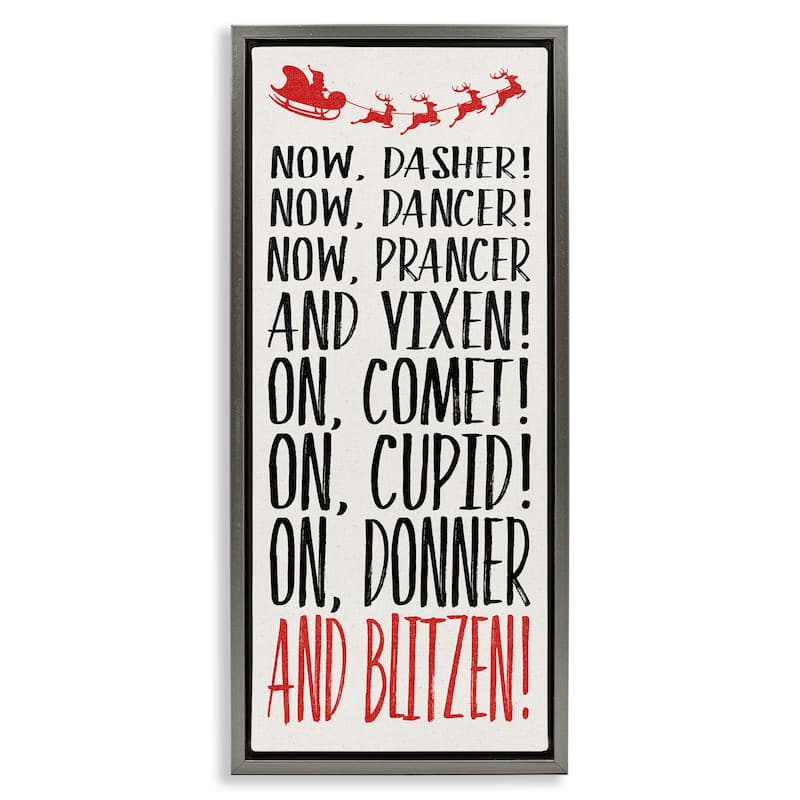 Stupell Holiday Reindeer Names Framed Floater Canvas Wall Art Design By Dogwood Portfolio - 15 x 31 - Grey