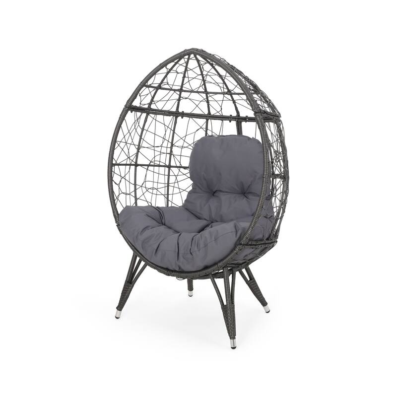 Gianni Wicker Teardrop Chair w/Outdoor Cushion by Christopher Knight Home - Gray+Dark Gray Cushion