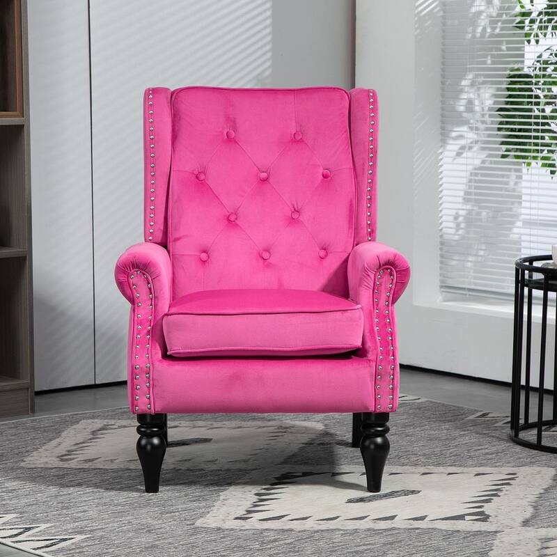 Transitional Wingback Accent Chair Armchair with Sturdy Wood Legs