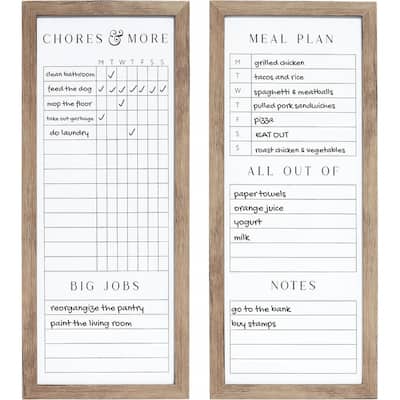 Sheffield Home Set of Two Family Planner Dry Erase Boards Featuring, Shopping List, Weekly Meal Planner and Notes, 9x21 Inch