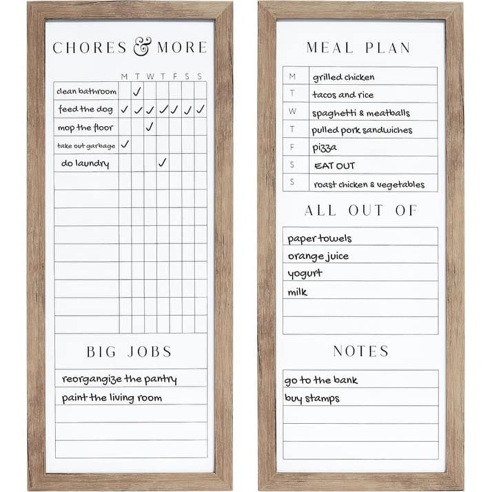 Sheffield Home Set of Two Family Planner Dry Erase Boards Featuring, Shopping List, Weekly Meal Planner and Notes, 9x21 Inch