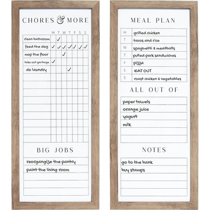 Sheffield Home Set of Two Family Planner Dry Erase Boards Featuring, Shopping List, Weekly Meal Planner and Notes, 9x21 Inch