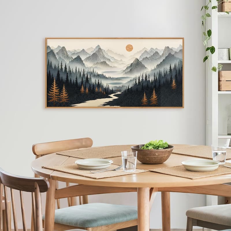 Foggy Mountain Wall Decor, Misty Pine Tree Wall Painting