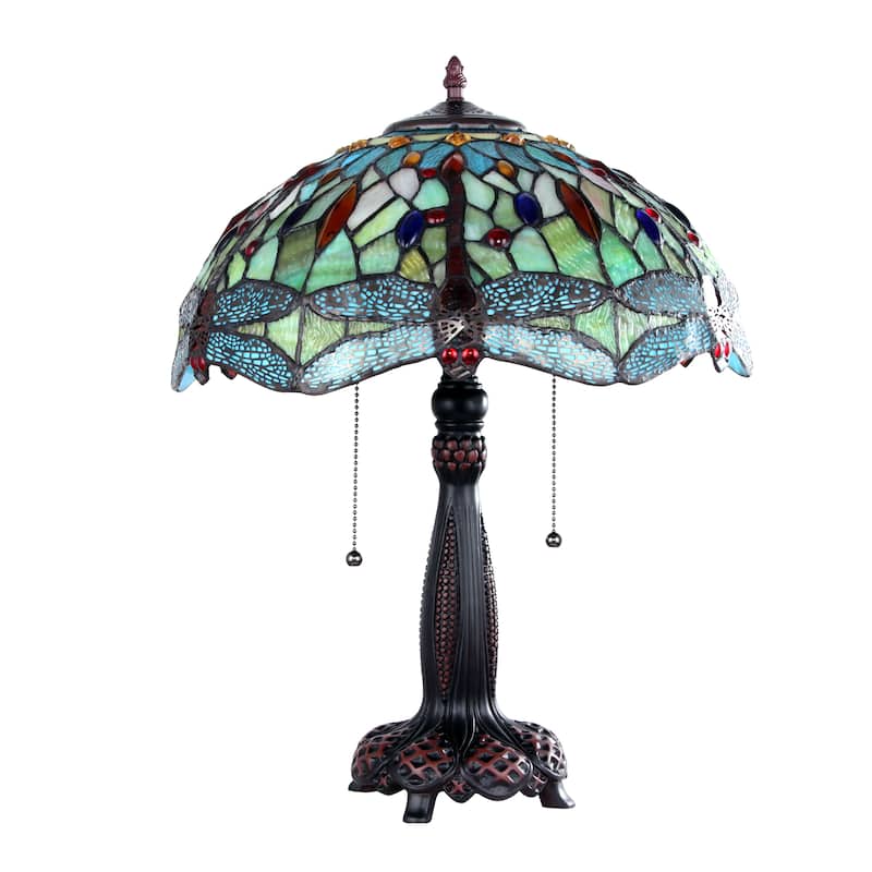 Tiffany-Style Dragonfly Design 2-light Dark Bronze Table Lamp