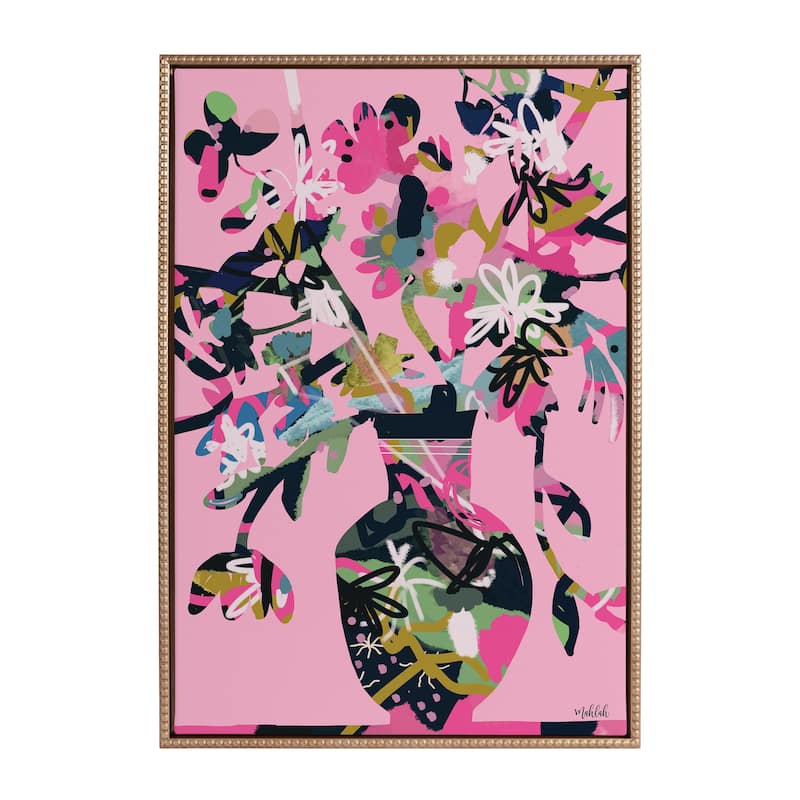 Kate and Laurel Sylvie Beaded Pinnacle Vase Framed Canvas by Inkheart Designs