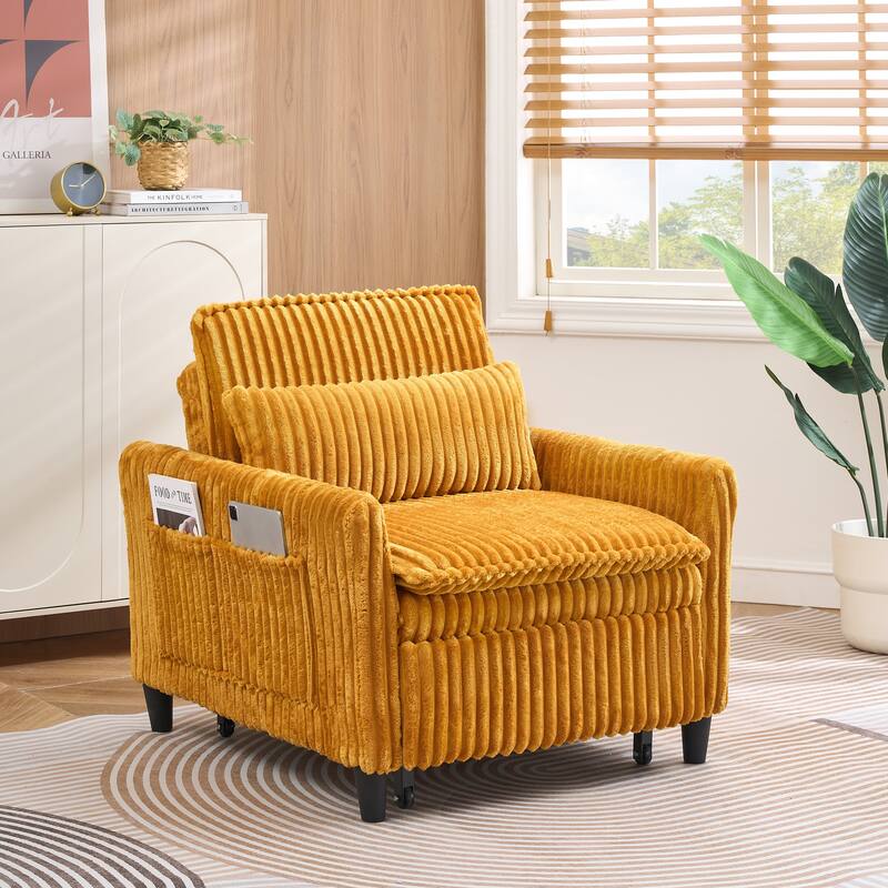 Corduroy Accent Chair Convertible Chaise Lounge, Single Sofa Chair Lounge Chair Pull-out Sleeper Sofa Bed
