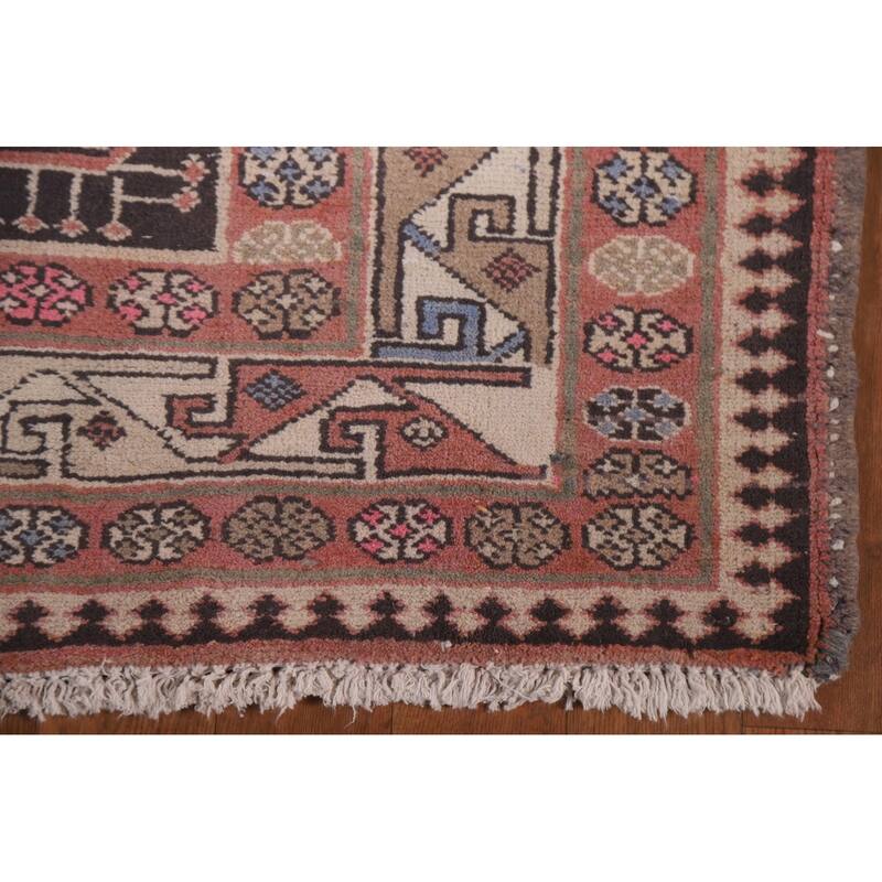 Hand Knotted Oriental 100% Wool Carpet Traditional Geometric Pink Meshkin Area Rug - 9' 4'' X 4' 11''