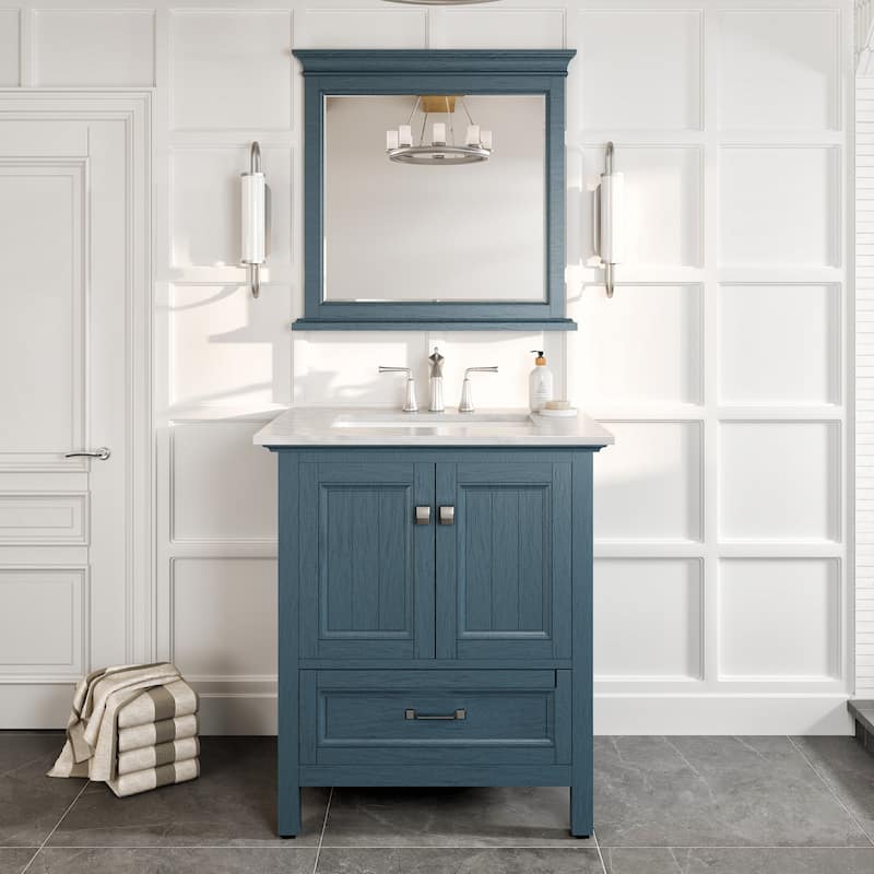 Eviva Britney 30" Bath Vanity with White Carrara Marble Top - Blue