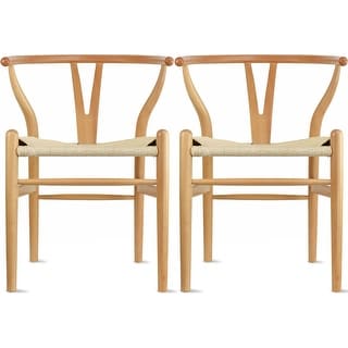 Set of 2 Natural Modern Wood Dining Chair With Back Y Arm Armchair Hemp Seat Home Restaurant Office Desk Work Kitchen