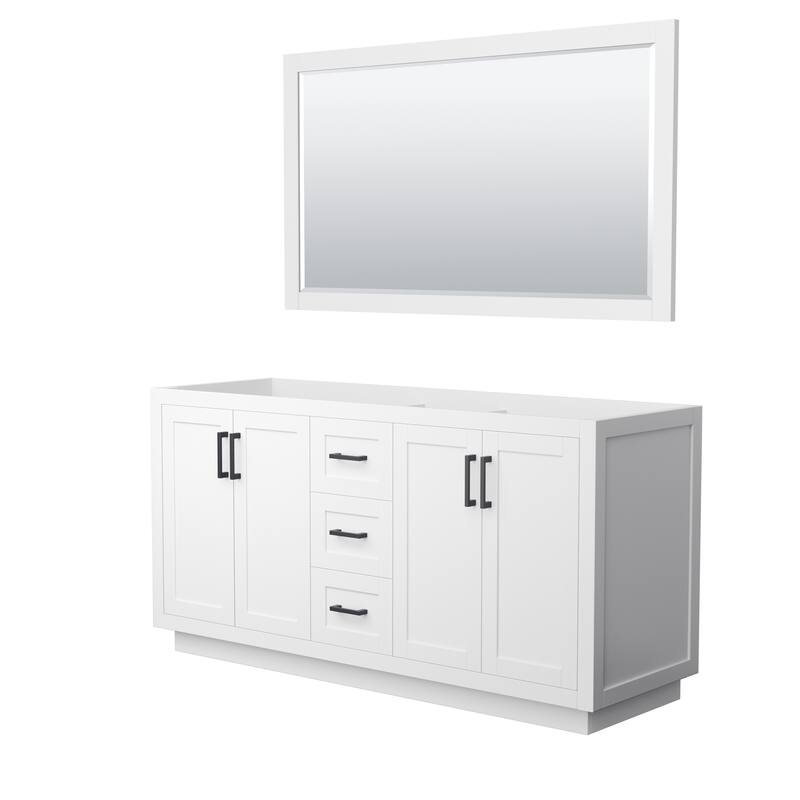 Miranda Bathroom Vanity Cabinet, 58-Inch Mirror - 66-Inch Double - White, Matte Black Trim, No Top