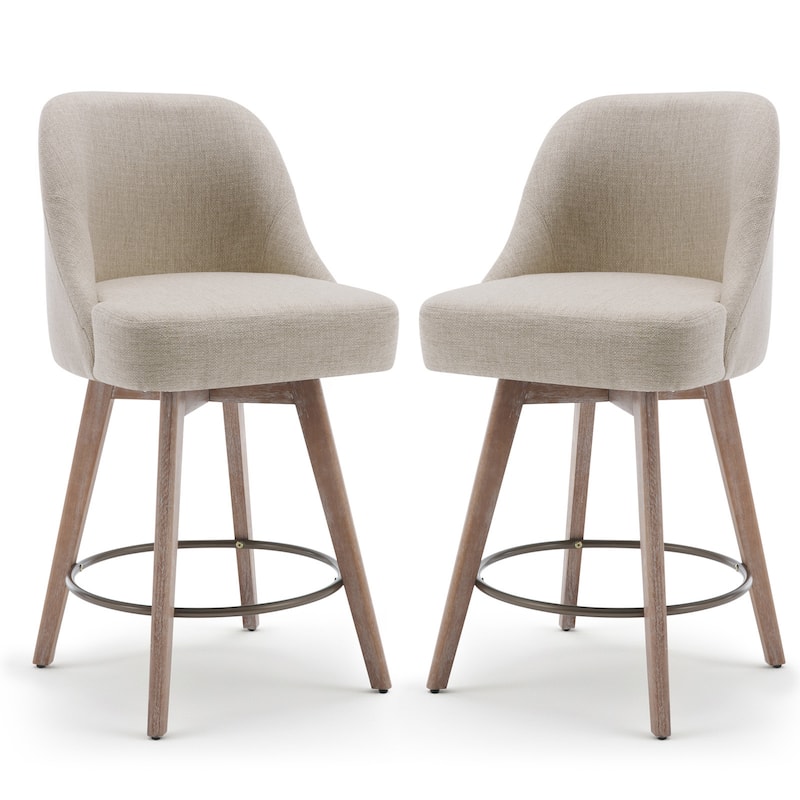 26" Upholstered Counter Height Swivel Bar Stool, Counter Stools with Solid Wood Legs - 39.37"H x 22.44"D x 21.65"W