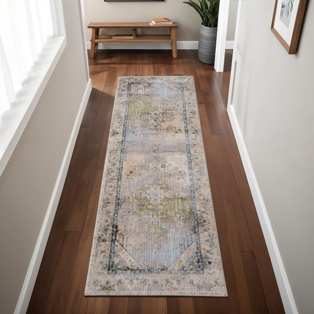 HomeRoots Abstract Bohemian Runner Area Rug - 87.00 in. x 30.00 in. x 0.47 in.