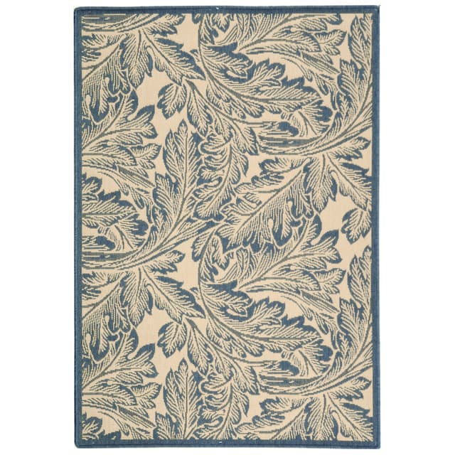 SAFAVIEH Courtyard Bettyjane Tropical Leaves Indoor/ Outdoor Area Rug - 4' x 5'7" - Natural/Blue