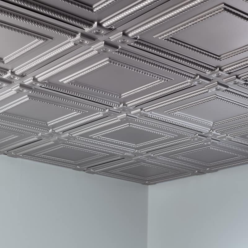 FASÄDE Coffer Decorative Vinyl 2ft x 2ft Lay in Ceiling Panel in Argent Silver (5 Pack)