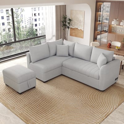82.6" L-shaped Sleeper Sofa Bed with Ottoman and Power Sockets