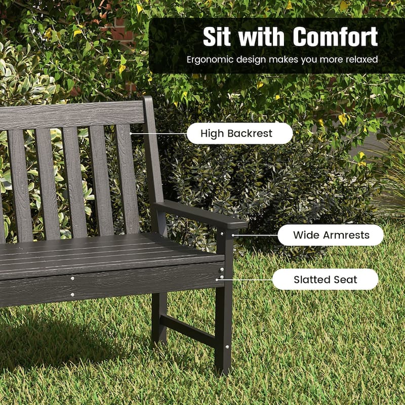 Gymax Garden Bench All-Weather HDPE 2-Person Outdoor Bench for Front
