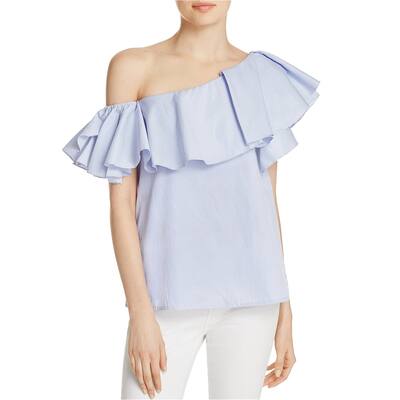 MLM Label Womens Ruffle One Shoulder Blouse,, Blue, X-Small