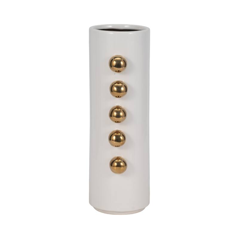 Sagebrook Home White/Gold Ceramic Cylinder Vase With Side Knobs