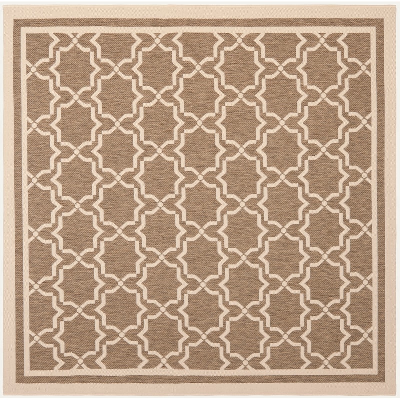 SAFAVIEH Courtyard Gulsin Indoor/ Outdoor Waterproof Patio Backyard Rug - 6'7" Square - Brown/Bone