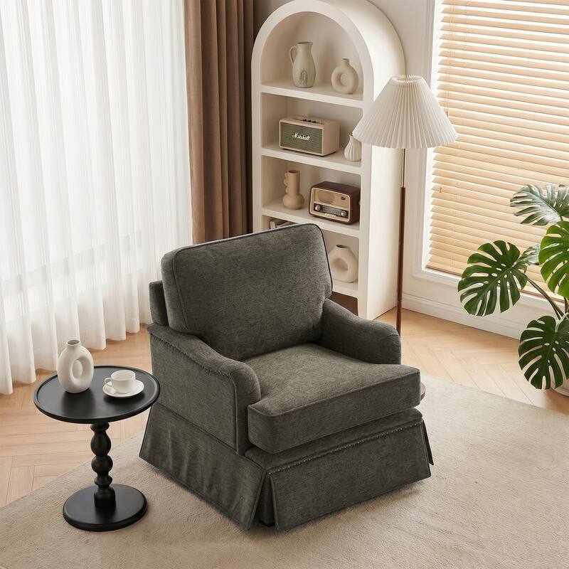 Skirted Swivel Accent Nailhead Barrel Chair